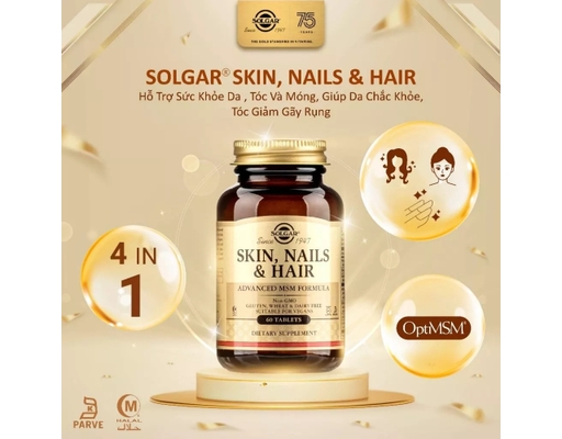 Thực Phẩm Bảo Vệ Sức Khỏe Viên Uống Chăm Sóc Da, Móng Và Tóc Skin, Nails&Hair Advanced MSM 60 Viên Solgar ảnh 2