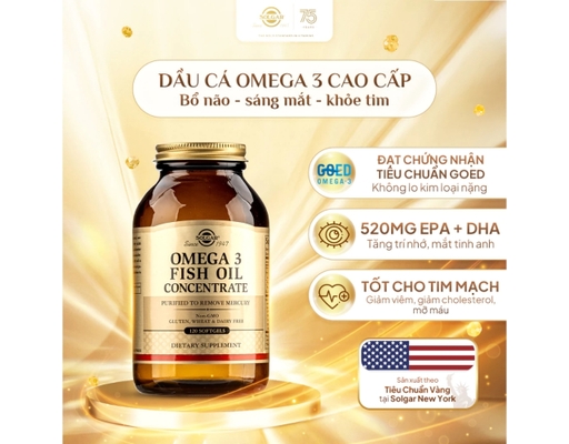 Thực Phẩm Bảo Vệ Sức Khỏe Viên Uống Dầu Cá Bổ Sung Omega 3 Omega 3 Fish Oil Concentrate 120 Viên Solgar ảnh 1