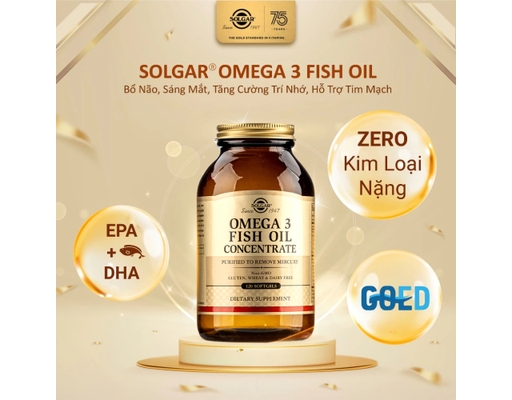 Thực Phẩm Bảo Vệ Sức Khỏe Viên Uống Dầu Cá Bổ Sung Omega 3 Omega 3 Fish Oil Concentrate 120 Viên Solgar ảnh 2