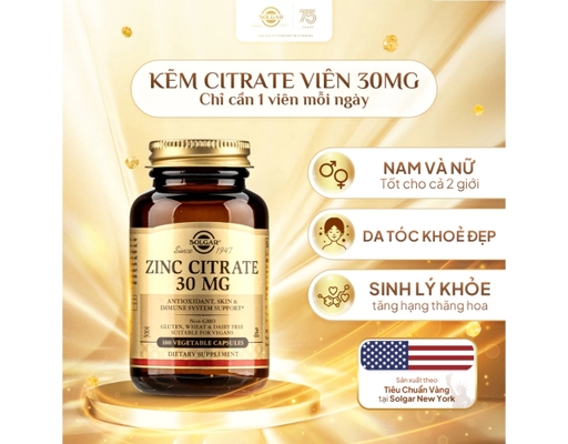 Thực Phẩm Bảo Vệ Sức Khỏe Viên Uống Bổ Sung Kẽm Citrate Zinc Citrate 30mg 100 Viên Solgar ảnh 1