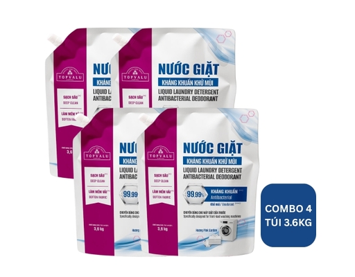 Lô 4 Túi Nước Giặt Kháng Khuẩn Khử Mùi Cho Máy Giặt Cửa Trước Hương Pink Garden 3.6kg TOPVALU ảnh 0