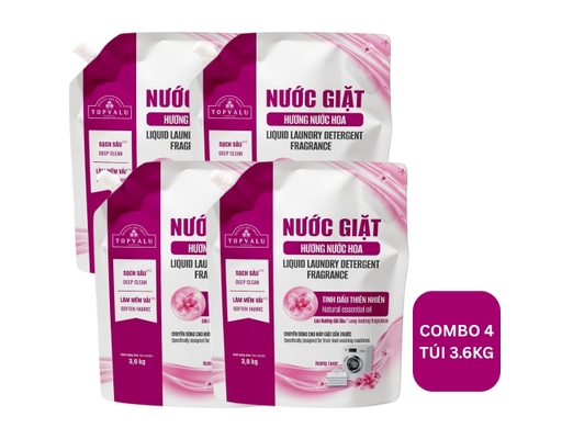 Lô 4 Túi  Nước Giặt Hương Nước Hoa Cho Máy Giặt Cửa Trước Hương Luxor 3.6kg TOPVALU ảnh 0