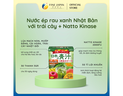 Thực Phẩm Bảo Vệ Sức Khỏe Bột Rau Xanh Green Juice Và Natto Kinase - 30 Gói x 3g Fine Japan ảnh 1