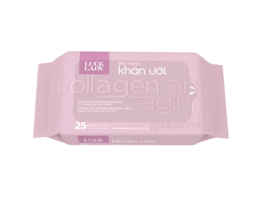Khăn Ướt Hương Tự Nhiên Trẻ Hóa Da Collagen Anti Aging 25 Tờ Luck Lady ảnh 0