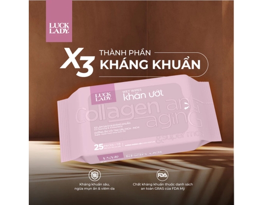 Khăn Ướt Hương Tự Nhiên Trẻ Hóa Da Collagen Anti Aging 25 Tờ Luck Lady ảnh 1