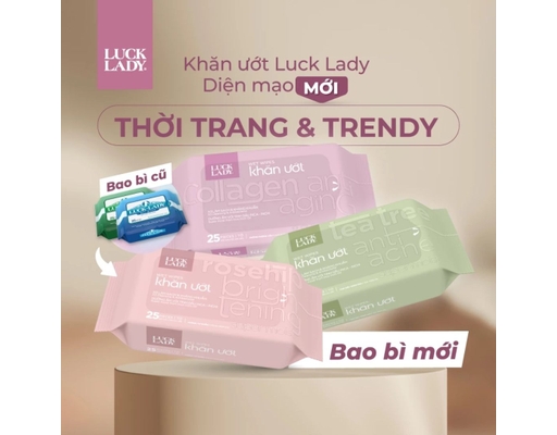 Khăn Ướt Hương Tự Nhiên Trẻ Hóa Da Collagen Anti Aging 25 Tờ Luck Lady ảnh 2
