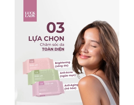 Khăn Ướt Hương Tự Nhiên Trẻ Hóa Da Collagen Anti Aging 25 Tờ Luck Lady ảnh 3