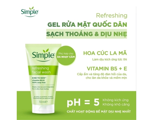 Gel Rửa Mặt Giúp Da Sạch Thoáng Refreshing Facial Wash Gel 150ml Simple ảnh 2
