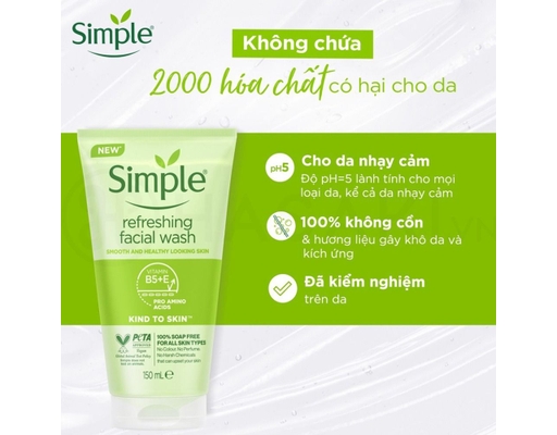 Gel Rửa Mặt Giúp Da Sạch Thoáng Refreshing Facial Wash Gel 150ml Simple ảnh 3