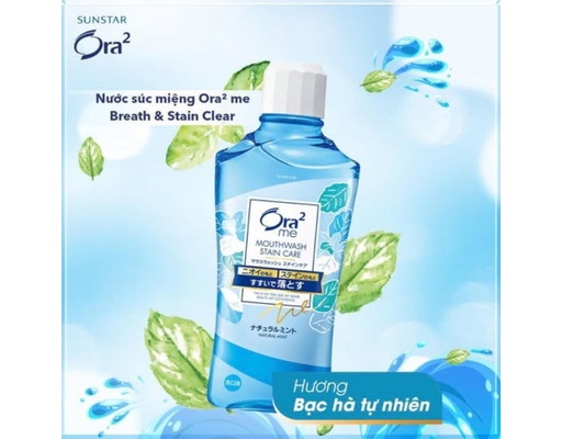 Nước Súc Miệng Ora2 Mouthwash Stain Care Hương Bạc Hà Tự Nhiên 460ml Sunstar ảnh 1