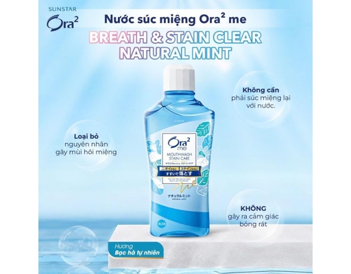 Nước Súc Miệng Ora2 Mouthwash Stain Care Hương Bạc Hà Tự Nhiên 460ml Sunstar ảnh 2