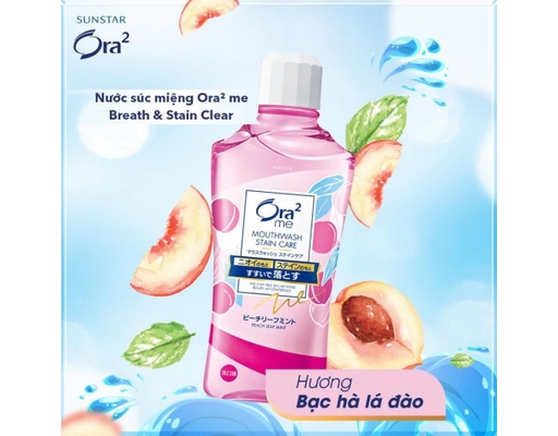 Nước Súc Miệng Ora2 Mouthwash Stain Care Hương Bạc Hà Lá Đào 460ml Sunstar ảnh 1