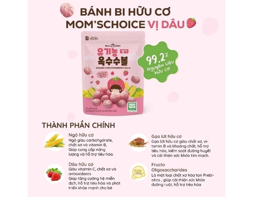 Bánh Bi Ăn Dặm Hữu Cơ Vị Dâu Cho Bé Từ 6 Tháng 25g Mom's Choice ảnh 3