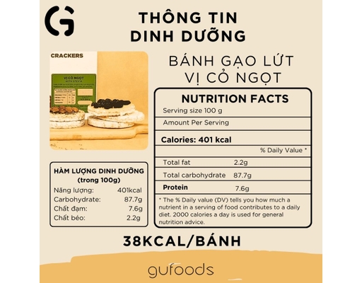 Bánh Gạo Lứt Ăn Kiêng Vị Cỏ Ngọt 170g GUfoods ảnh 2