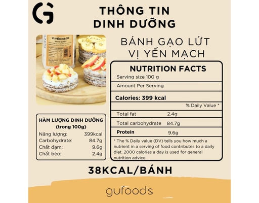 Bánh Gạo Lứt Ăn Kiêng Vị Yến Mạch 170g GUfoods ảnh 2