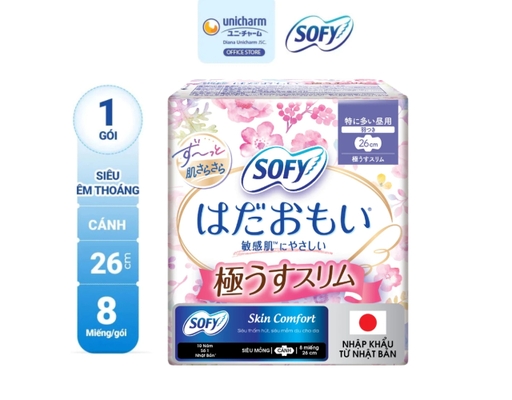 Băng Vệ Sinh Siêu Mỏng Cánh Skin Comfort Utra Thin 26cm 8 Miếng Sofy ảnh 1