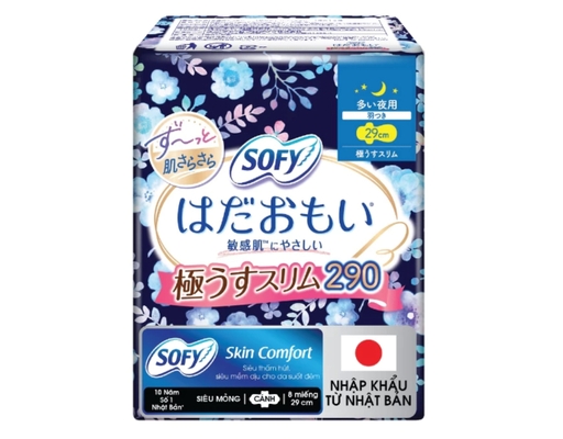 Băng Vệ Sinh Đêm Siêu Mỏng Cánh Skin Comfort Ultra Thin 29cm 8 Miếng Sofy ảnh 0