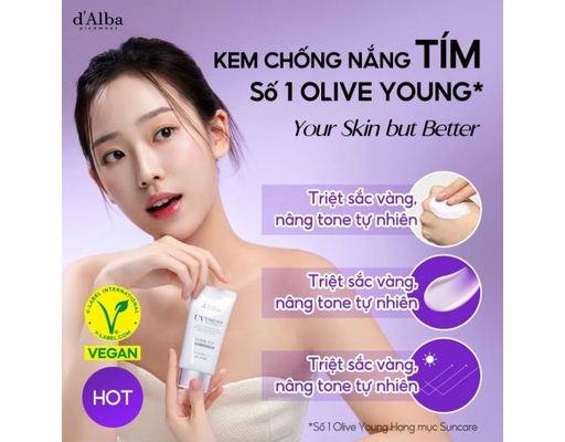 Kem Chống Nắng Dưỡng Trắng Tông Tím Hiệu Chỉnh Sắc Da Waterfull Tone-Up Sun Cream Purple 50ml d'Alba ảnh 1