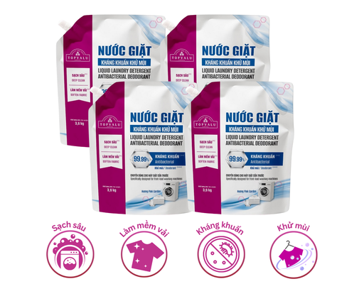Lô 4 Túi Nước Giặt Kháng Khuẩn Khử Mùi Cho Máy Giặt Cửa Trước Hương Pink Garden 3.6kg TOPVALU ảnh 1