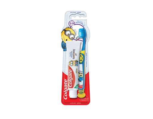 Bộ Đôi Bàn Chải Đánh Răng + Kem Đánh Răng Trẻ Em 5-9 Tuổi Hương Dâu Minions 80g Colgate ảnh 0