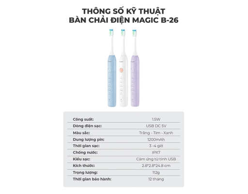 Bàn Chải Đánh Răng Điện B-26 Màu Tím Magic ảnh 9