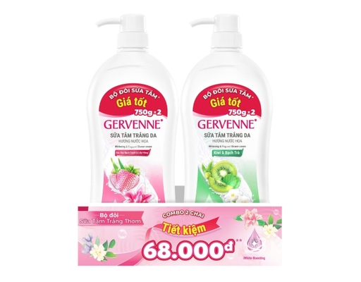 Combo Sữa Tắm Trắng Da Hương Nước Hoa Hương Dâu Tây Bạch Tuyết & Ly Hồng Và Kiwi & Bạch Trà - 900g x 2 Chai Gervenne ảnh 0