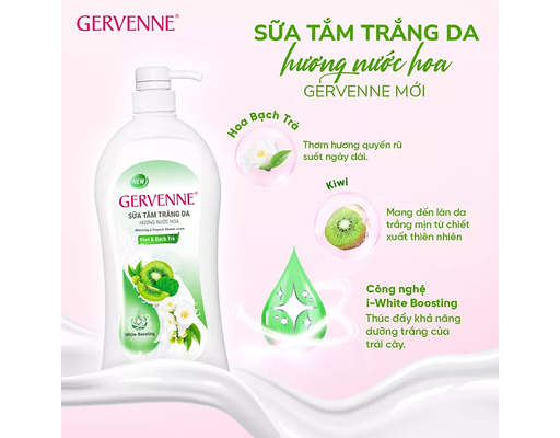Combo Sữa Tắm Trắng Da Hương Nước Hoa Hương Dâu Tây Bạch Tuyết & Ly Hồng Và Kiwi & Bạch Trà - 900g x 2 Chai Gervenne ảnh 8