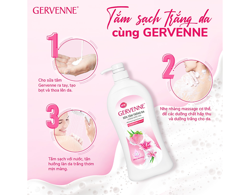 Combo Sữa Tắm Trắng Da Hương Nước Hoa Hương Dâu Tây Bạch Tuyết & Ly Hồng Và Kiwi & Bạch Trà - 900g x 2 Chai Gervenne ảnh 9