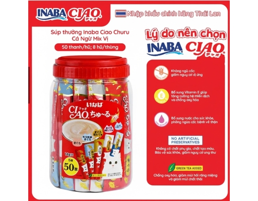 Hộp 50 Thanh Súp Thưởng Cho Mèo Mix Vị Cá Ngừ Mix Vị (Đỏ) - 50 Thanh x 14g (700g) CIAO ảnh 1