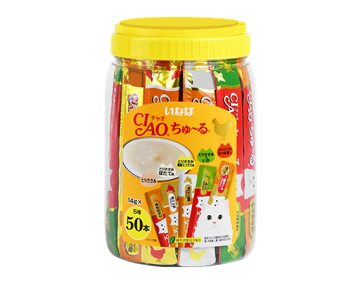 Hộp 50 Thanh Súp Thưởng Cho Mèo Mix Vị Thịt Gà Mix Vị (Vàng) - 50 Thanh x 14g (700g) CIAO ảnh 0