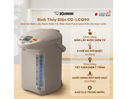 Bình Thủy Điện CD-LCQ50-TK 5L Zojirushi ảnh 2