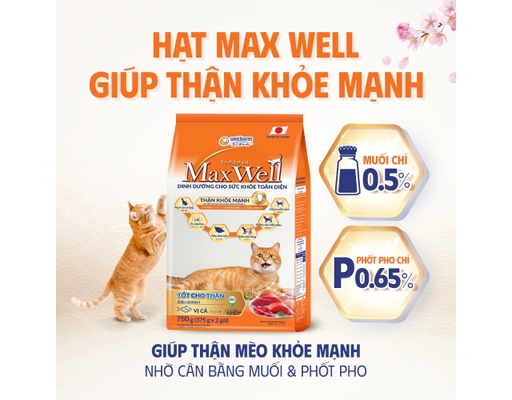 Thức Ăn Dạng Hạt Cho Mèo Trưởng Thành Tốt Cho Thận Vị Cá 750g Max Well ảnh 1