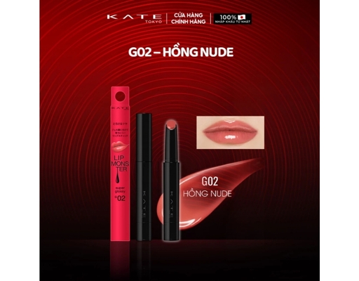 Son Bóng Đầu Vặn 1 Chiều Monster Super Glossy G02 Màu Hồng Nude 1.6g KATE ảnh 1