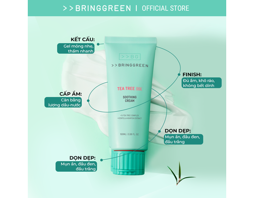 Kem Dưỡng Ẩm Làm Dịu Da Tràm Trà Rau Má Tea Tree Cica Soothing Cream Plus 100ml Bring Green ảnh 4