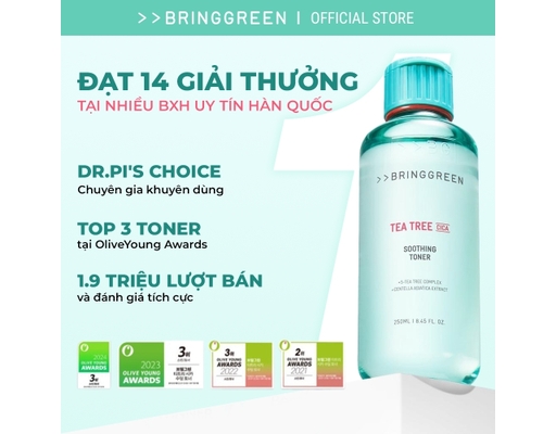Toner Tràm Trà Rau Má Cho Da Mụn Tea Tree Cica Soothing Toner 250ml Bring Green ảnh 2