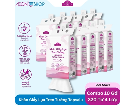 Combo 10 Gói Khăn Giấy Lụa Treo Tường Topvalu 320 Tờ 4 Lớp TOPVALU ảnh 0