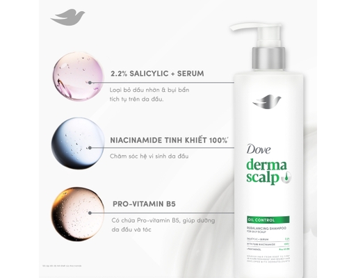 Dầu Gội Giúp Kiềm Dầu Nhờn & Cho Tóc Sạch Thoáng Derma Oil Control 350g Dove ảnh 4