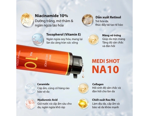 Nước Dưỡng Giảm Nhăn Dưỡng Sáng Medi Shot Wrinle Lotion Na10 180ml Meishoku ảnh 2