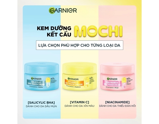 Kem Dưỡng Ẩm Kết Cấu Mochi Kiềm Dầu Cho Da Dầu Mụn Mochi Salicylic & Niacinamide Dry Touch Cream 30ml GARNIER ảnh 2