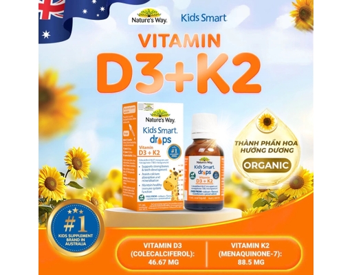 Thực Phẩm Bảo Vệ Sức Khỏe Siro Cho Bé Bổ Sung Vitamin D3 K2 Thành Phần Hoa Hướng Dương Organic Kids Smart Drops Vitamin D3 K2 11ml Nature's Way ảnh 4