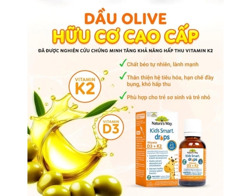 Thực Phẩm Bảo Vệ Sức Khỏe Siro Cho Bé Bổ Sung Vitamin D3 K2 Thành Phần Hoa Hướng Dương Organic Kids Smart Drops Vitamin D3 K2 11ml Nature's Way ảnh 5