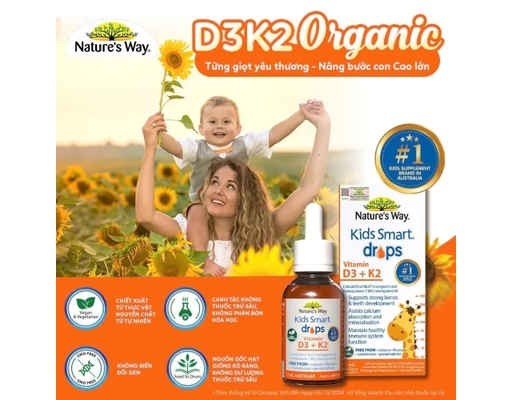 Thực Phẩm Bảo Vệ Sức Khỏe Siro Cho Bé Bổ Sung Vitamin D3 K2 Thành Phần Hoa Hướng Dương Organic Kids Smart Drops Vitamin D3 K2 11ml Nature's Way ảnh 6