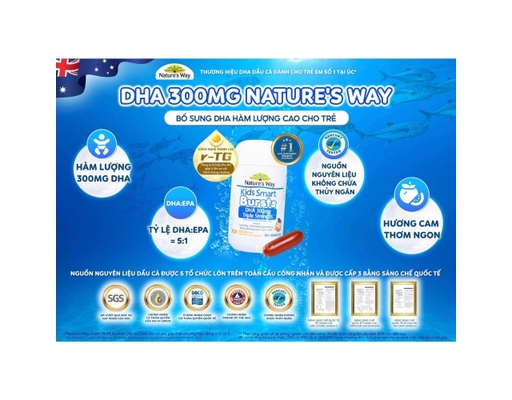 Thực Phẩm Bảo Vệ Sức Khỏe Bổ Sung DHA, Hỗ Trợ Tốt Cho Não Bộ Và Mắt Kids Smart Bursts DHA 50 Viên Nature's Way ảnh 5