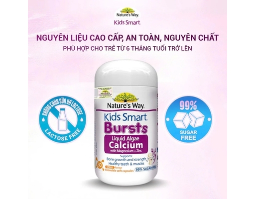 Thực Phẩm Bảo Vệ Sức Khỏe Calci Tổ Ong, Tảo Biển Đỏ Aquamin F Bổ Sung Vitamin D3 K2 Hỗ Trợ Phát Triển Xương Kids Smart Algae Calcium 30 Viên Nature's Way ảnh 4