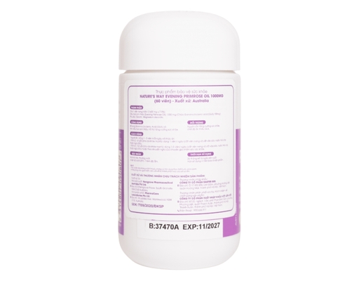 Thực Phẩm Bảo Vệ Sức Khỏe Bổ Sung Gamma Linolenic Acid Và Tinh Dầu Hoa Anh Thảo Evening Primrose Oil 1000mg 60 Viên Nature's Way ảnh 1