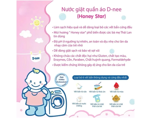 Nước Giặt Quần Áo Em Bé Hồng Hương Hoa Cỏ Thơm Mát Honey Star 3L D-nee ảnh 2