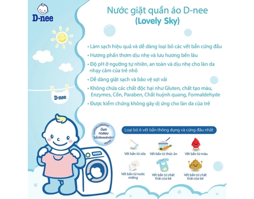 Nước Giặt Quần Áo Em Bé Xanh Hương Phấn Thơm Dịu Dàng Lovely Sky 3L D-nee ảnh 2