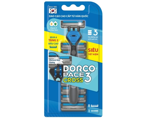 Dao Cạo Râu 3 Lưỡi Pace 3 Cross 8 Đầu Dao Cạo TRC1008(6+2)-B - 1 Cán + 8 Đầu Dao Cạo DORCO ảnh 0