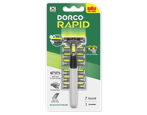 Dao Cạo Râu 2 Lưỡi Rapid 7 Đầu Dao Cạo TNA4007-B - 1 Cán + 7 Đầu Dao Cạo DORCO ảnh 0