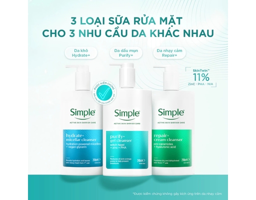 Kem Rửa Mặt Phục Hồi Da Repair+ Cream Cleanser 240ml Simple ảnh 5
